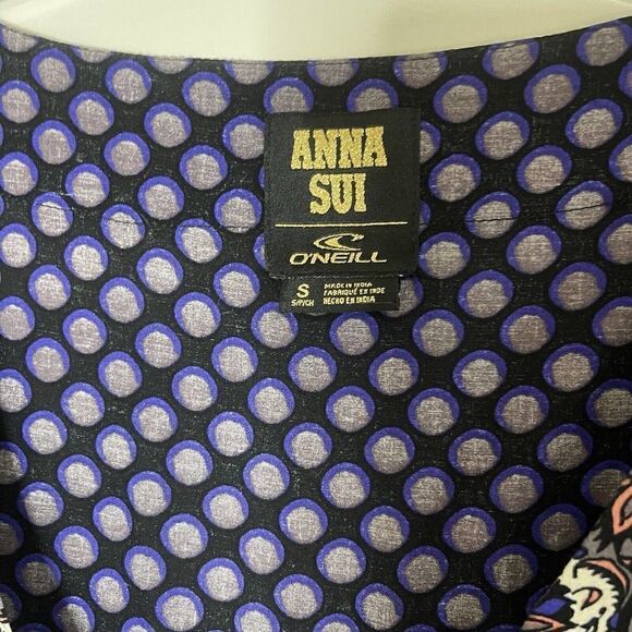 ANNA SUI x O'neill black blue floral boho mini dress size small - Picture 7 of 7